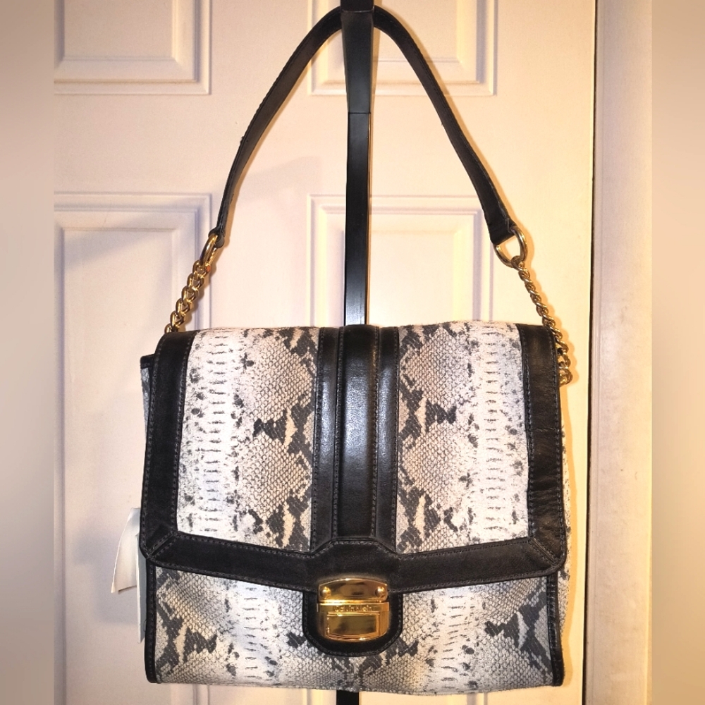 BRAND NEW Calvin Klein Embossed Suede & Leather Purse w/2 straps & Dustbag NWT